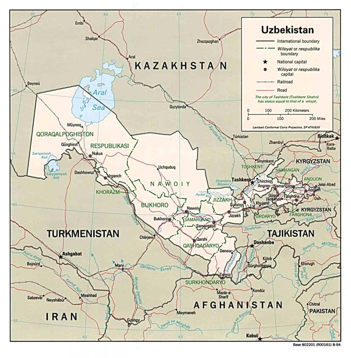kartu Uzbekistana okolnih zemalja