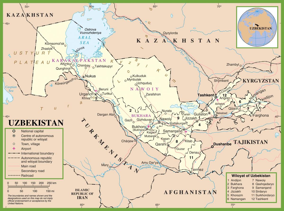 kartu Uzbekistana političke 