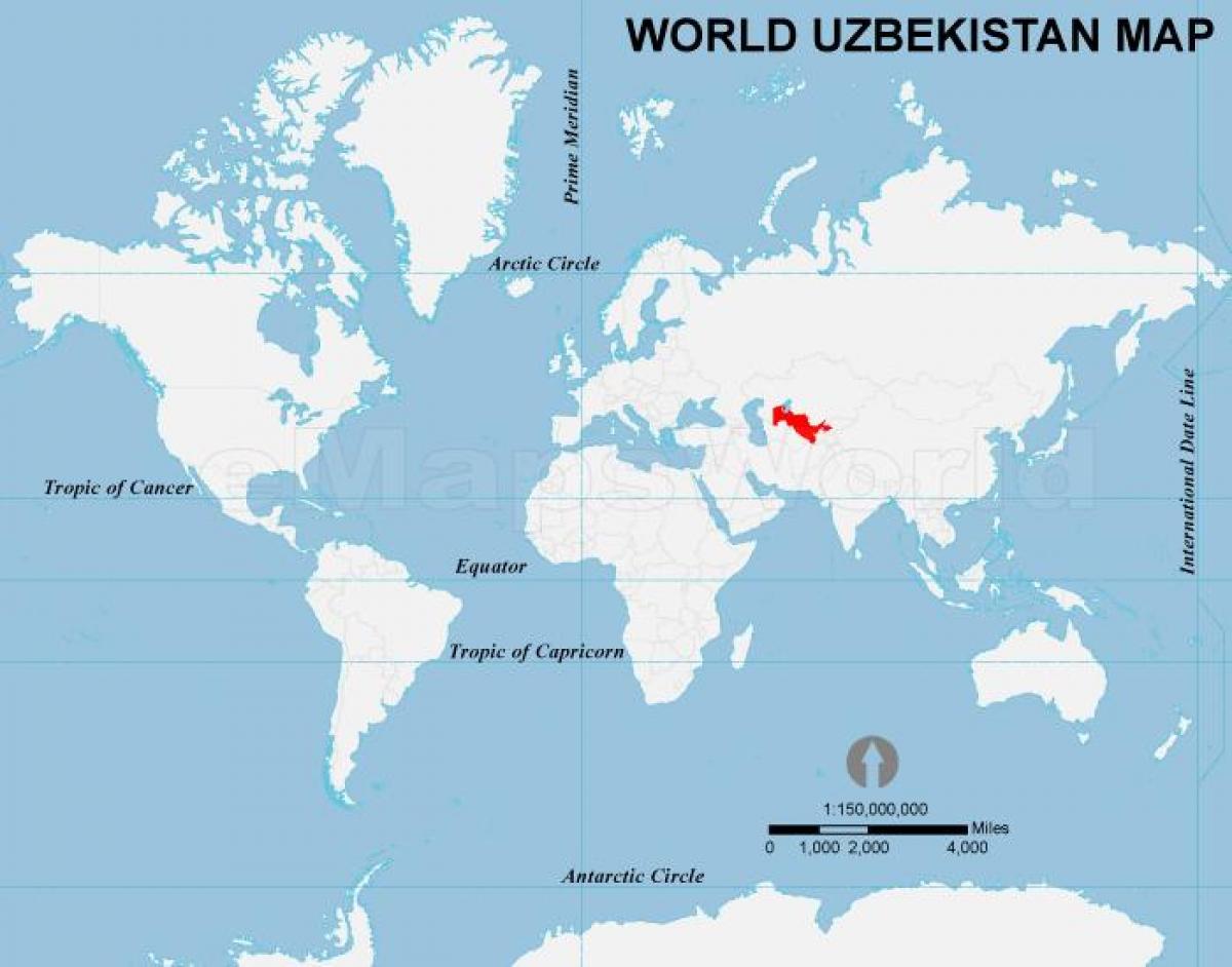 Lokacija Uzbekistana na karti svijeta